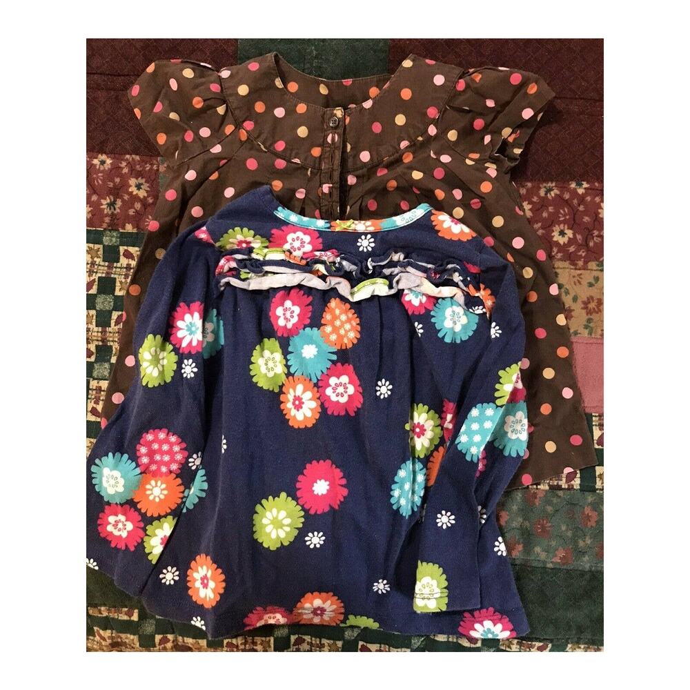 Gymboree Carters Toddler Tops Brown Navy Polka Dot Floral 2 Piece Bundle